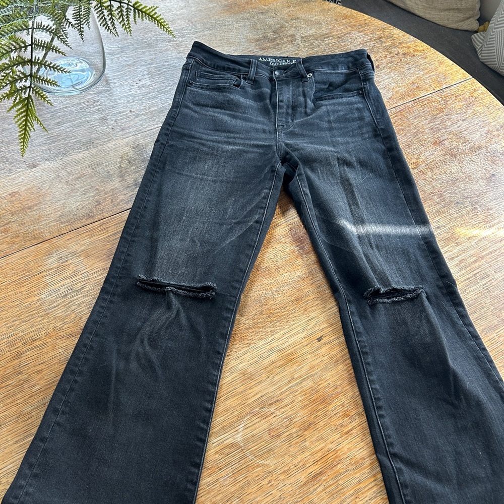 American Eagle Washed Black Kick Flares - 6